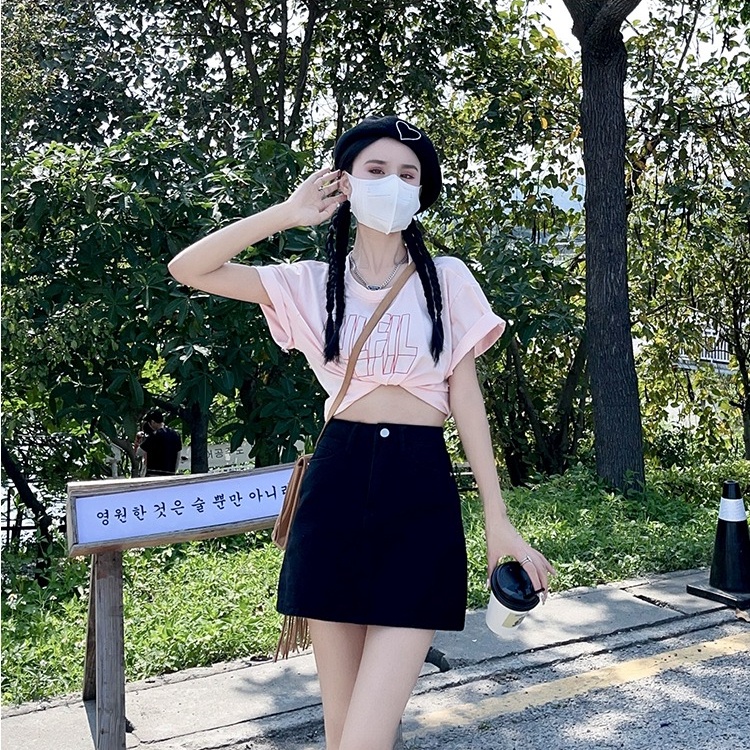 Chân váy jean Chữ A Lưng Cao Phong Cách Hàn Quốc Thời Trang Mùa Hè Cho Nữ