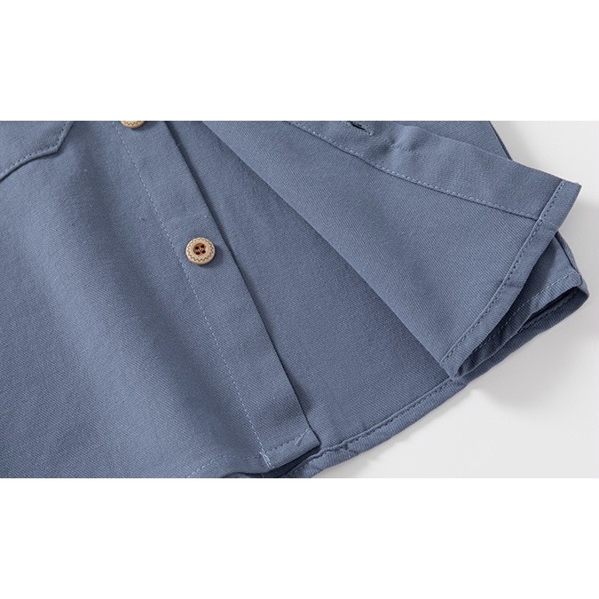 Áo sơ mi cho bé WELLKIDS áo dài tay họa tiết túi ngực có khuy