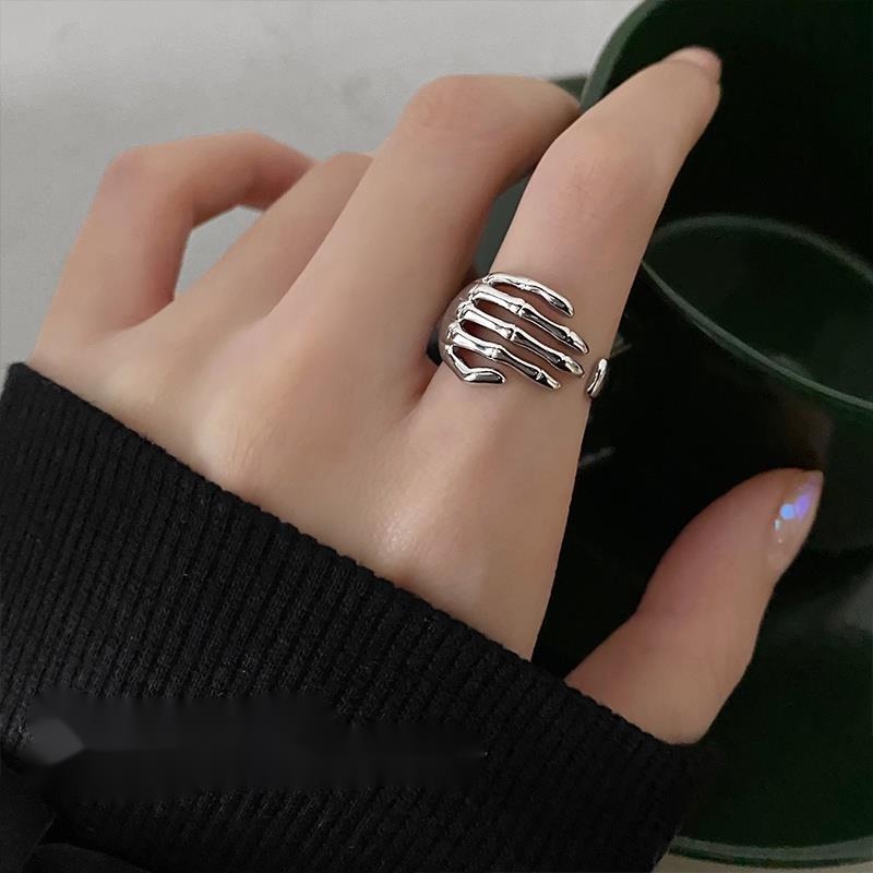 Nhẫn Hình Móng Vuốt Đầu Lâu Màu Tối Phong Cách Hip Hop Đường Phố Mới Có Thể Điều Chỉnh