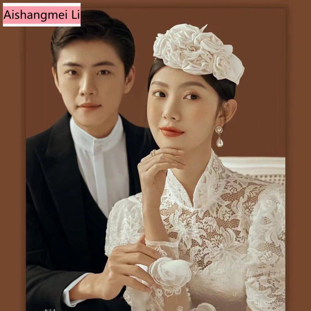 [Aishang Trang Sức Đẹp] Mũ Beret Cô Dâu Phong Cách Hepburn Anh Quốc Cổ Điển Màu Trắng Phụ Kiện Chụp Ảnh Cưới Cô Dâu