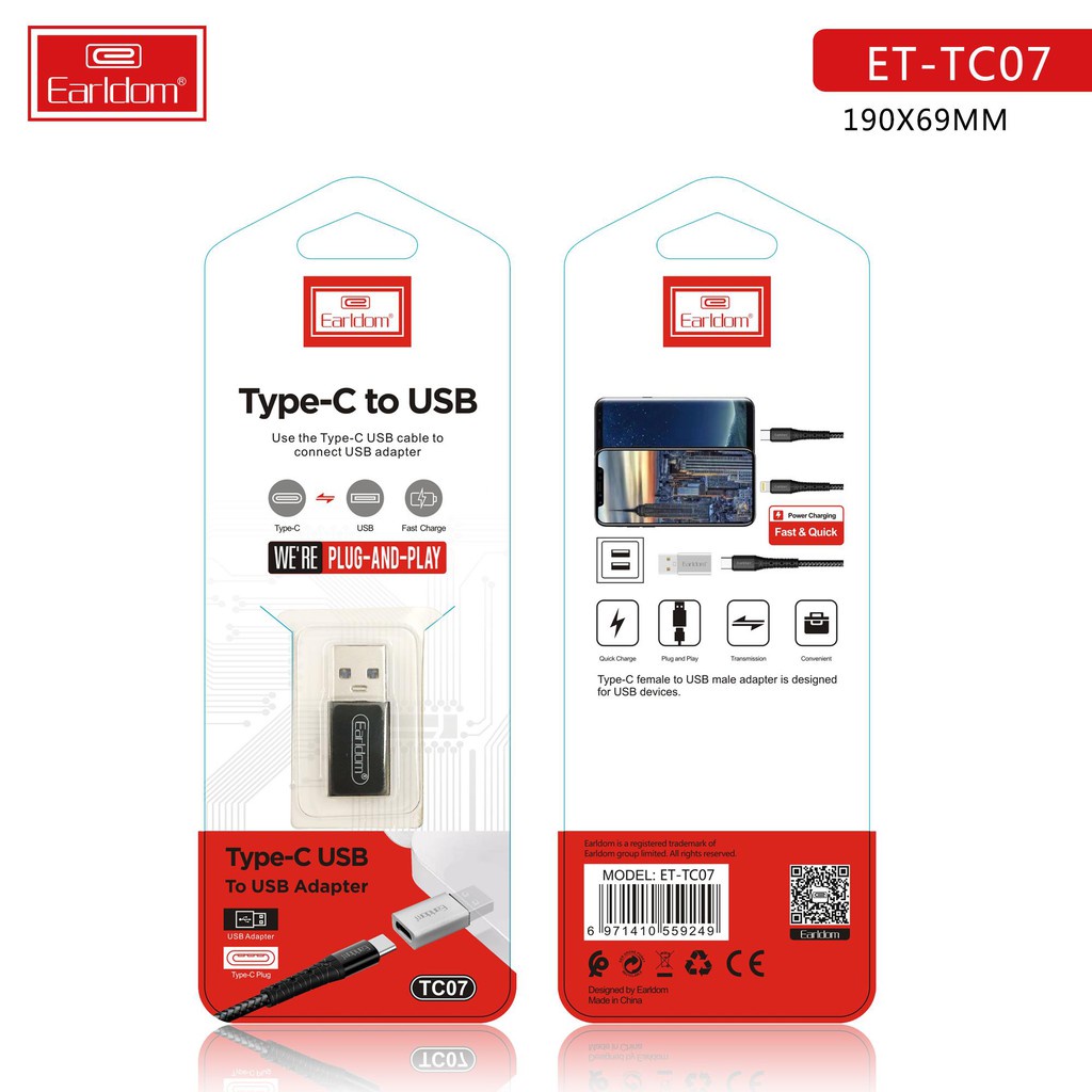 Jack Chuyển Type C sang USB KLH TC07, adapter chuyển typec android sang usb 3.0 chính hãng Earldom