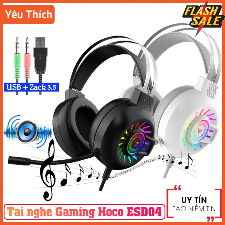 Tai nghe chụp Gaming Hoco ESD04 có mic đàm thoại Có Đèn LED Sêu Đẹp , Âm Thanh Siêu trong , nghe rõ từng chi tiết nhỏ