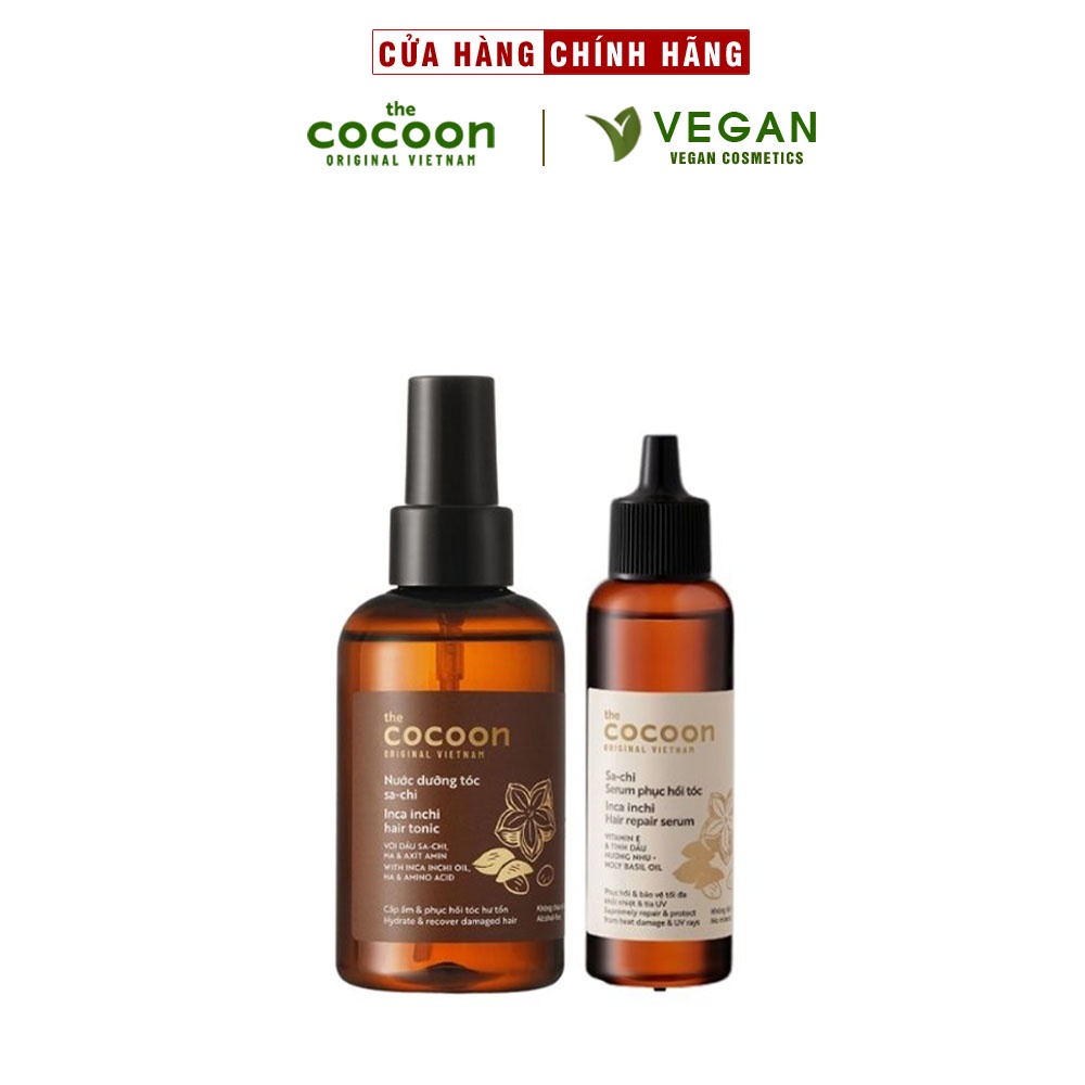 Combo Nước xịt dưỡng sa-chi COCOON 140ml + Serum sa-chi Phục hồi tóc COCOON 70ml