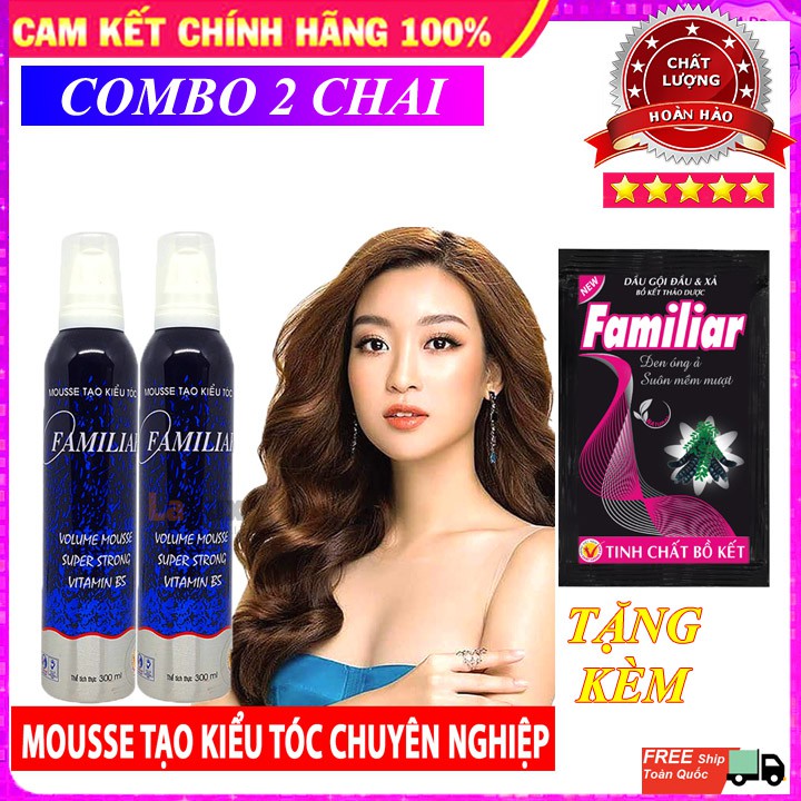 Combo 2 Chai Mousse tạo kiểu tóc Familiar chai 300ml [TẶNG NGAY] 1 Dây Dầu Gội Familiar 12 gói 5ml