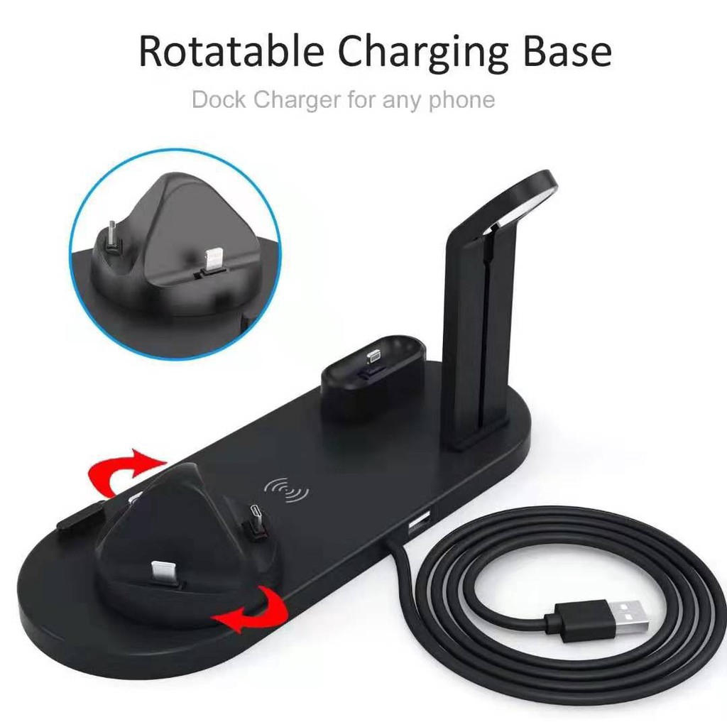 Đế sạc không dây 3 trong 1 đa năng có cổng Lightning / Micro USB / Type-C cho iPHONE iWATCH Airpods HUAWEI XIAOMI OPPO