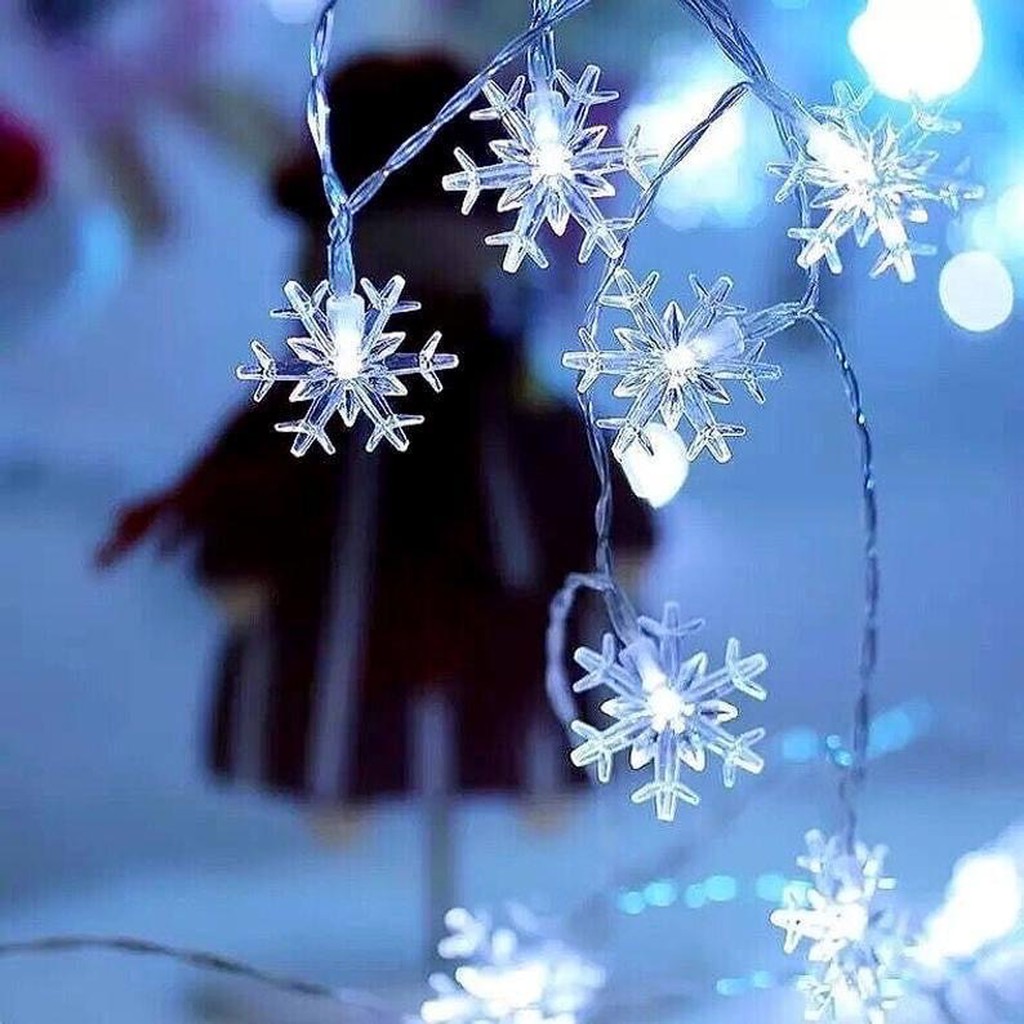Dây Đèn Led Trang Trí Giáng Sinh Hình Bông Tuyết Lớn 6cm Dài 5 Mét Ánh Sáng Trắng Lung Linh