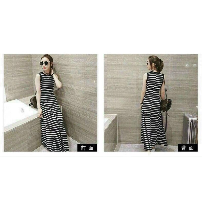 Đầm maxi đi biển dáng dài sọc ngang dạo phố xinh đẹp