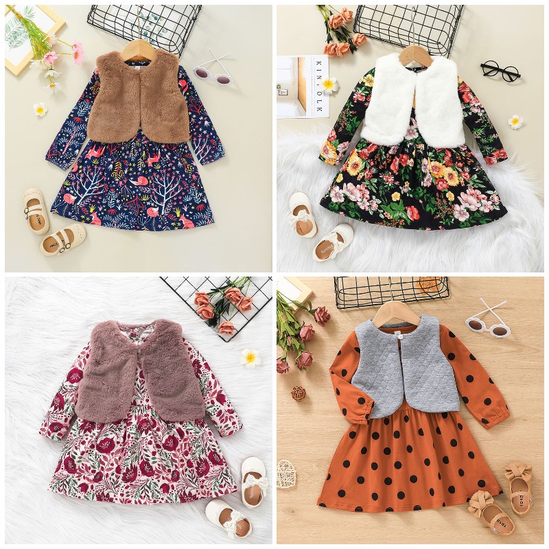 Váy xinh bé gái Phối Lông Ấm Áp 1-7 tuổi đầm công chúa thời trang hoa cho bé trẻ em