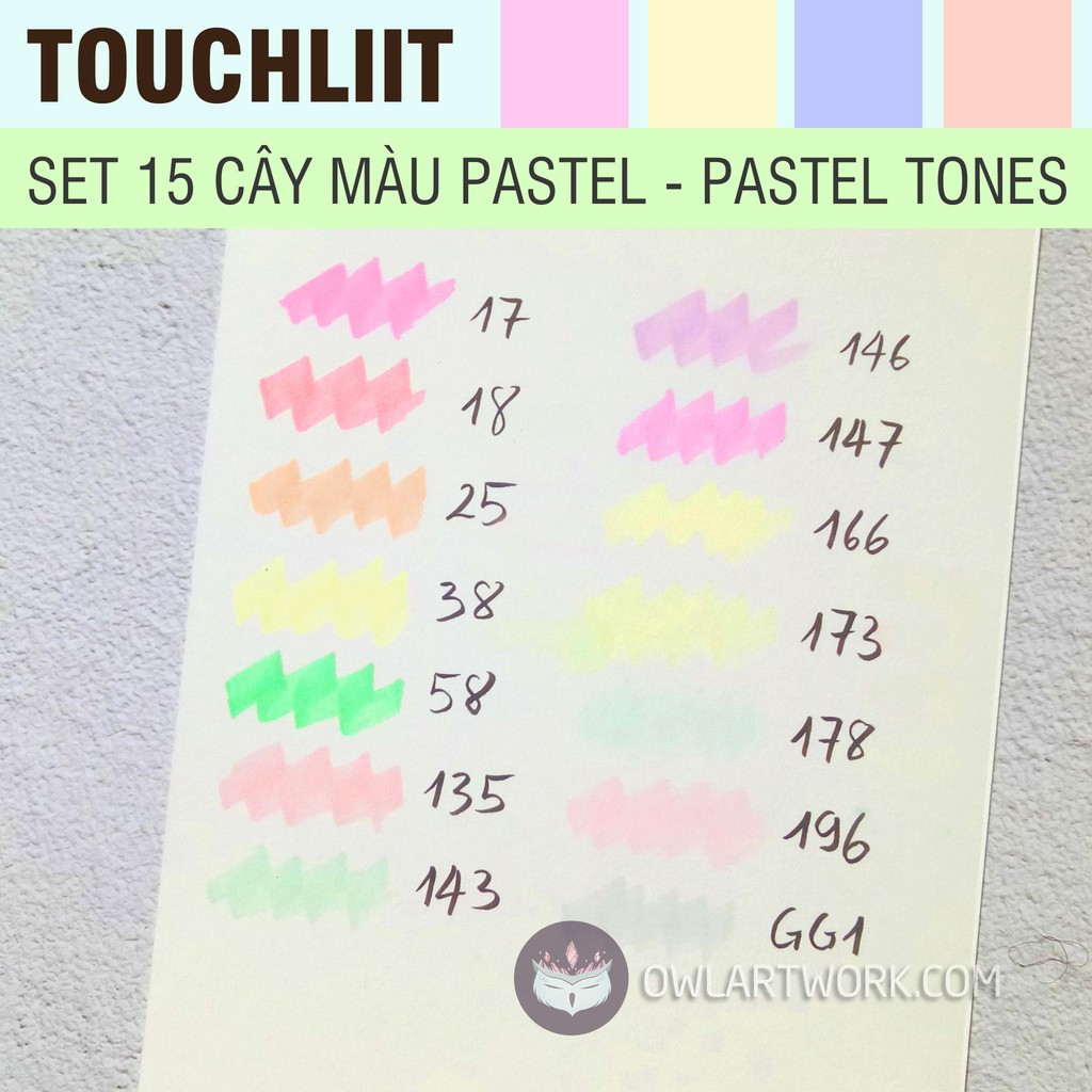 Bút marker Touchliit 6, set 15 màu pastel - Tặng kèm túi vải