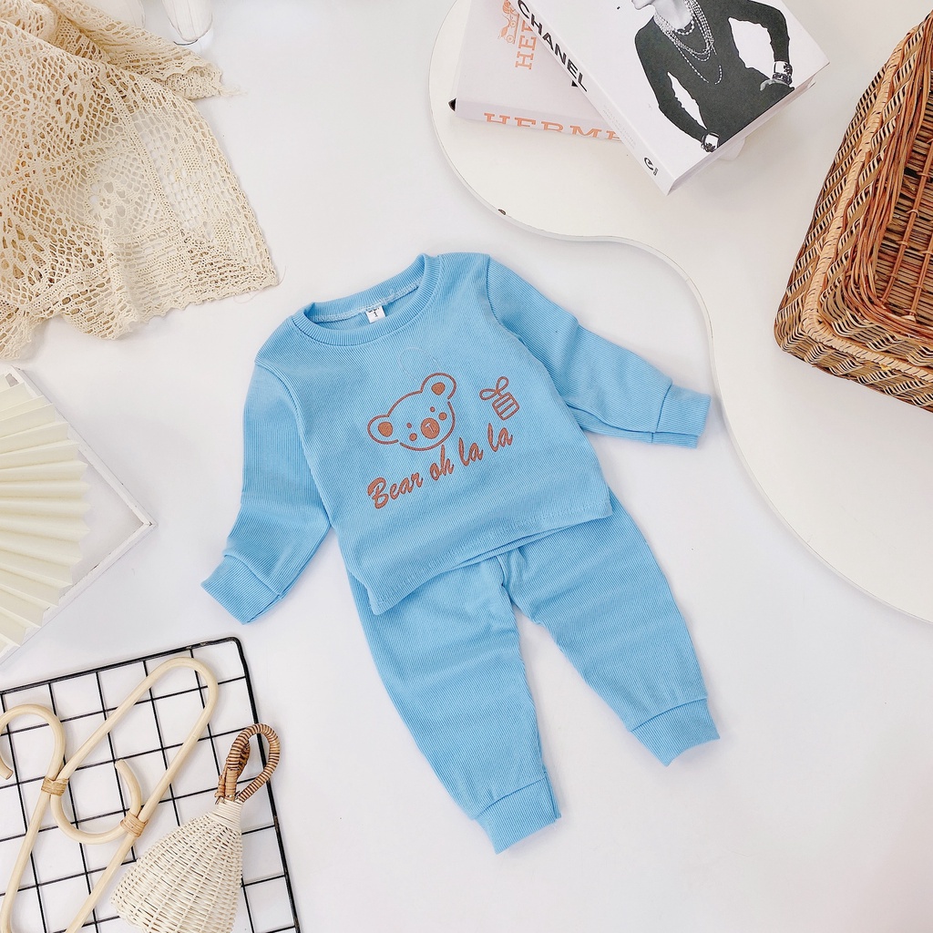 Bộ thu đông dài tay chất len tăm hình in gấu trúc LALA cho bé trai bé gái