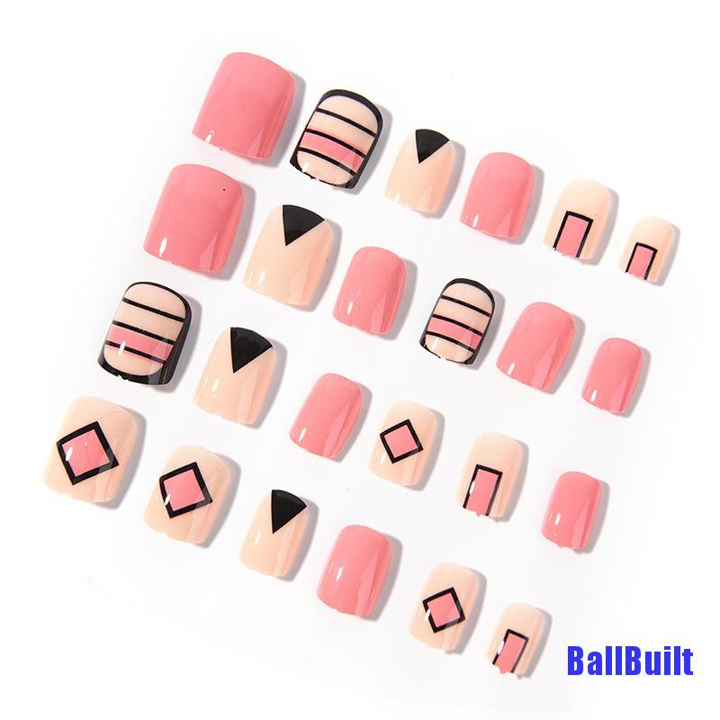 Set 24 Móng Tay Giả Sơn Màu Hồng Bằng Acrylic Diy