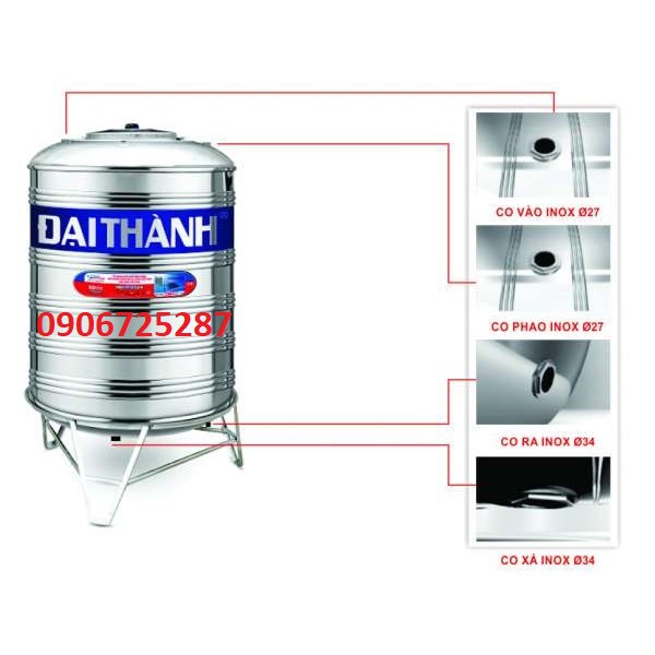 Bồn nước 3000L-6000L inox304 Đại Thành đứng, bảo hành 12 năm