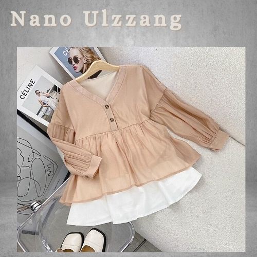 Set áo BBD tơ dài tay mix chân váy lưng thun / Bộ đồ nữ babydoll thiết kế dáng xòe phom rộng style Ulzzang_nanoulzzang
