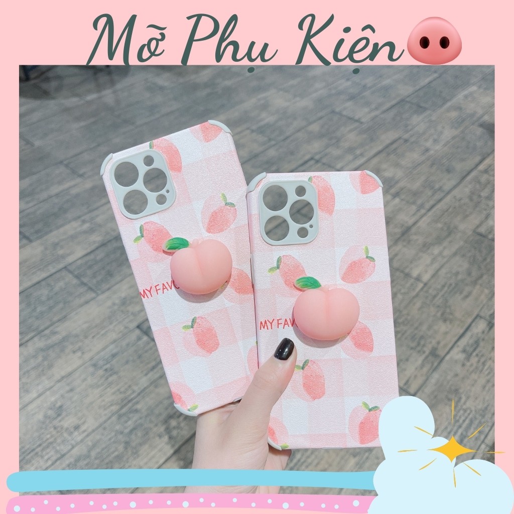 Ốp lưng điện thoại iphone da gắn mochi đào nhỏ cho 12ProMax 12 11 11 Pro Max X XsMax Iphone 6 6plus 7plus 8plus