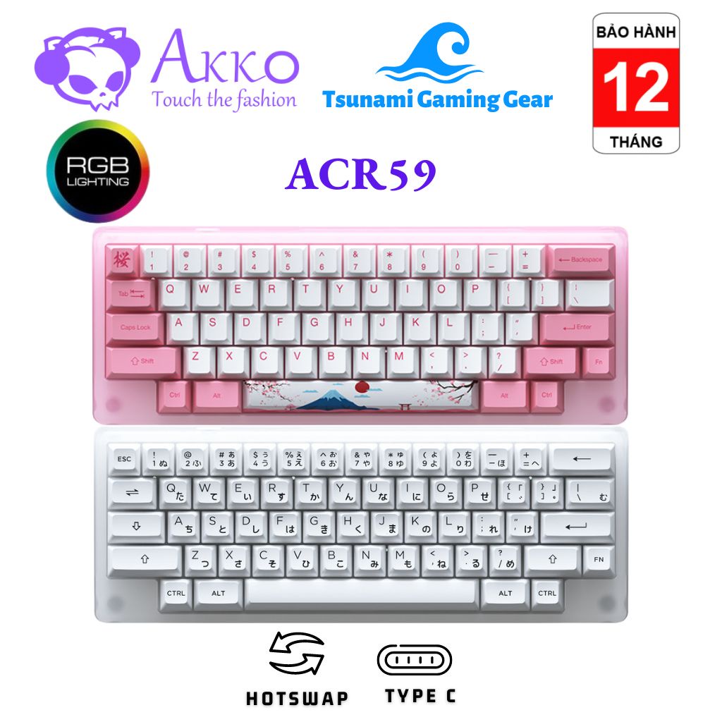 Bàn phím cơ AKKO ACR59 White / Pink  Hotswap / RGB / AKKO CS Jelly switch