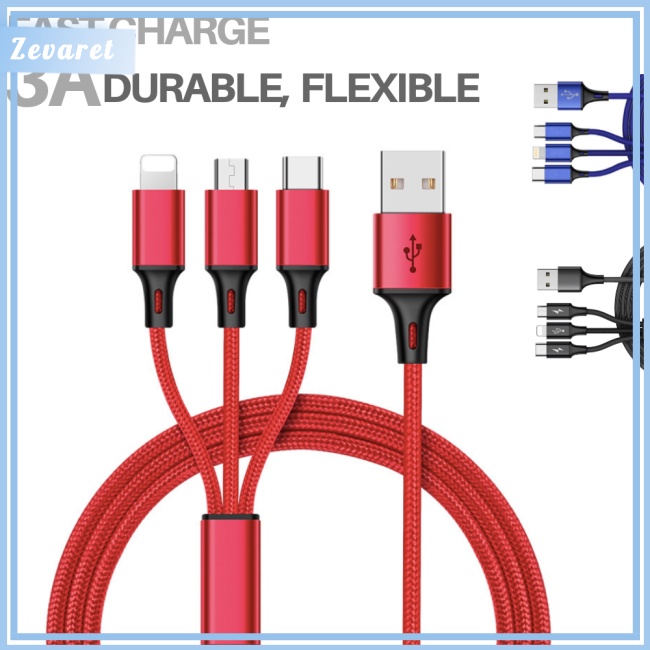Dây Cáp Sạc USB Nhanh 3 Trong 1 Đa Năng Cho Điện Thoại