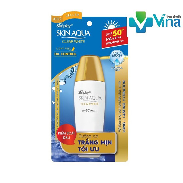 Sunplay Skin Aqua Clear White SPF50+, PA++++: Sữa Chống Nằng Dưỡng Da Trắng Mịn