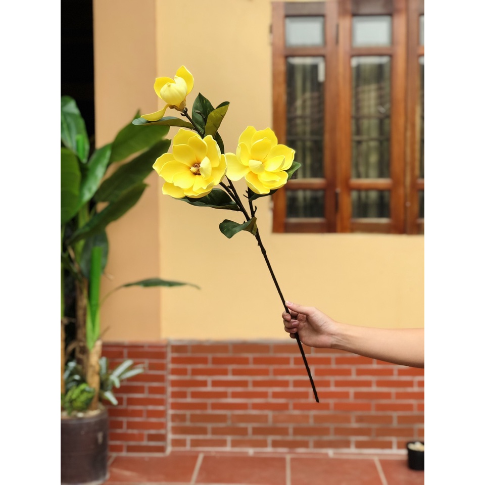 Mộc lan 3 bông cành có sẵn lá Decor trang trí không gian sống siêu đẹp giá cam kết tốt nhất