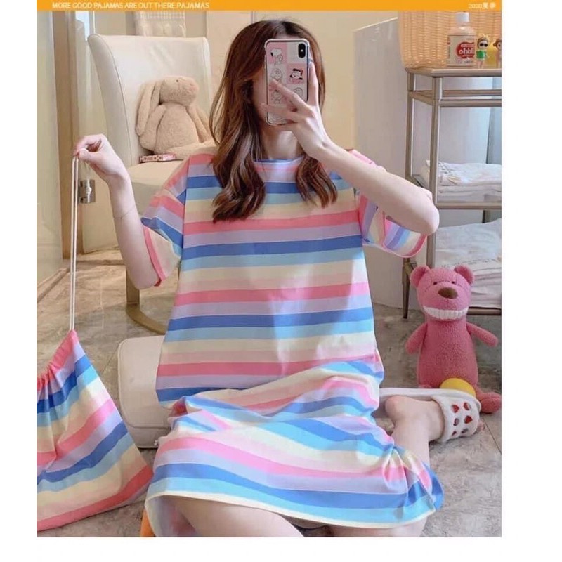 Váy ngủ ngắn tay thiết kế dáng rộng Váy ngủ cotton thun mỏng hoạt hình dễ thương nhiều mẫu