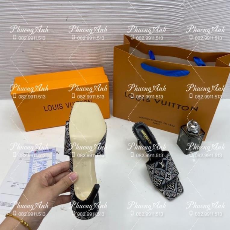 Guốc LV Gót Nhọn Quai Vải 2 Màu Xanh Đen Full Size 35-39