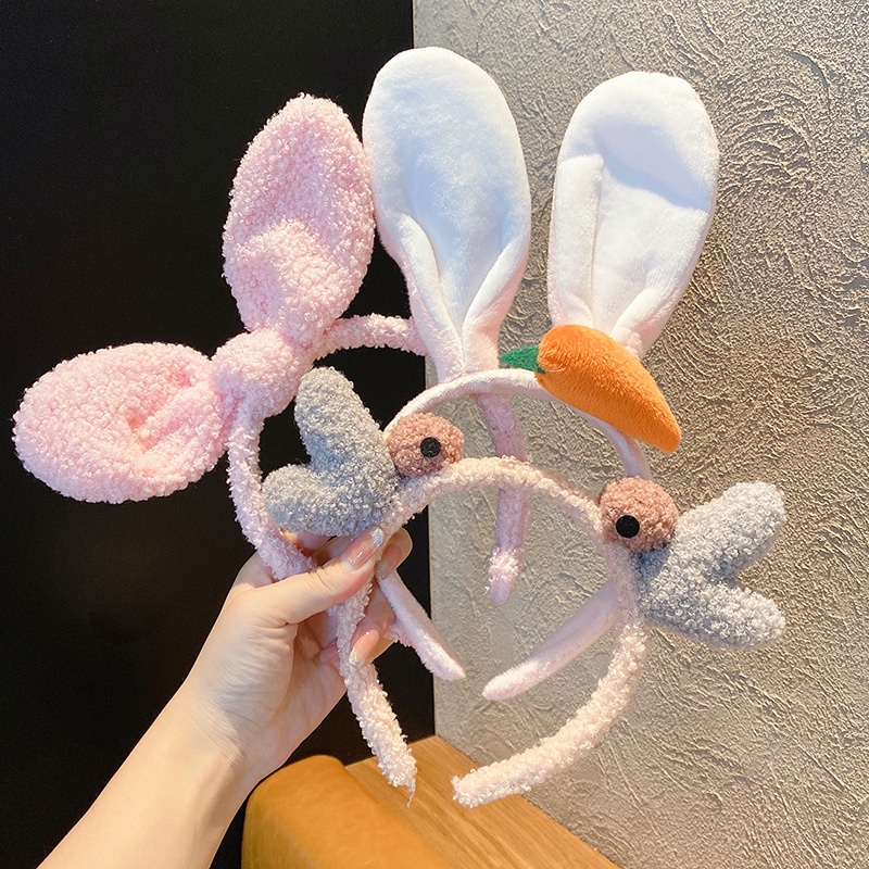 Băng Đô Rửa Mặt Phối Lông Kiểu Hoạt Hình Tai Thỏ Dễ Thương Cho Bé Gái