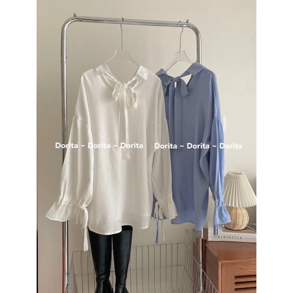 Áo sơ mi cổ nơ say tay bèo 0201 - Dorita Boutique