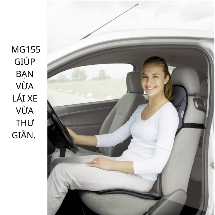 Đệm ghế massage ô tô beurer MG155, dễ dàng sử dụng với bộ chuyển đồi nguồn chuyên dụng dành cho ô tô