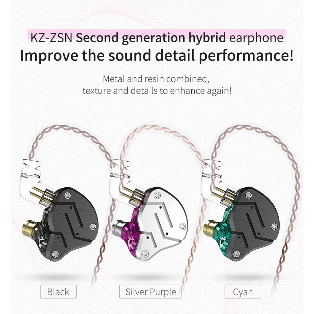 HIFI KZ ZSN 1 Driver DD+ 1 Driver BA Earphone Earbuds