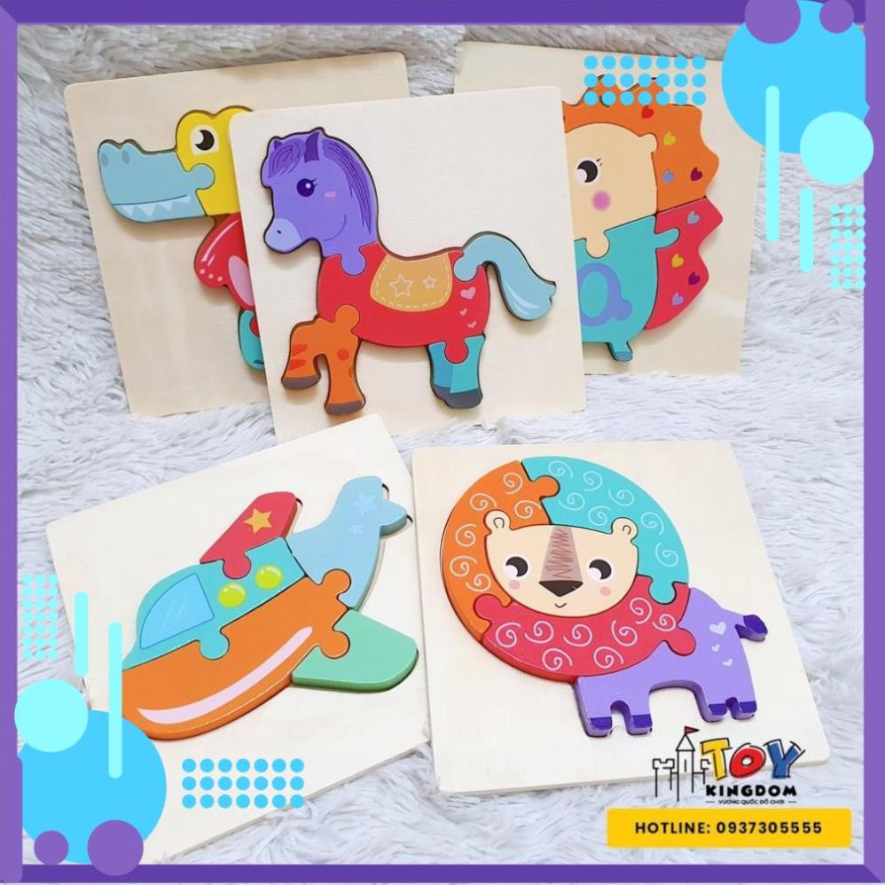 Bộ Xếp Hình 3D Bằng Gỗ Theo Chủ Đề - Giúp Bé Nhận Biết Con Vật, Phương Tiện, Màu Sắc