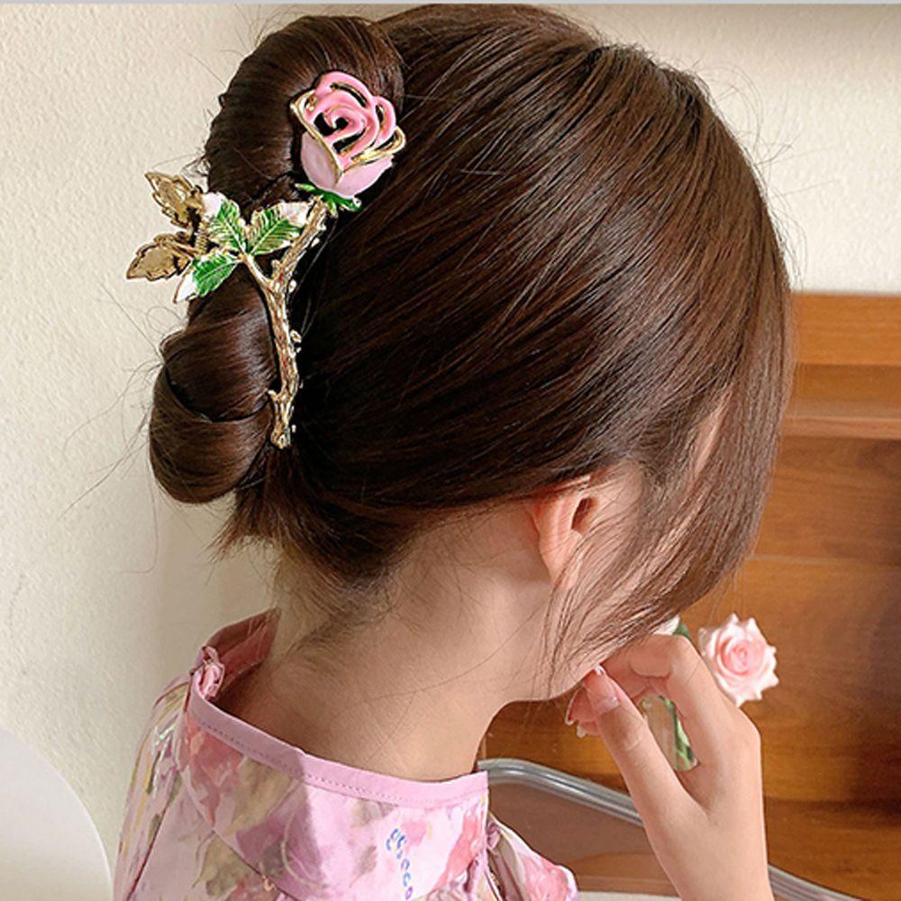 QQMALL Kẹp Tóc Cá Mập Hoa Hồng Phong Cách Vintage Hợp Thời Trang Cho Nữ