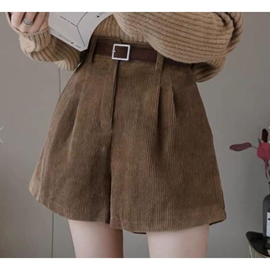 Quần short lưng cao ống rộng vải nhung thu đông siêu hot_kèm ảnh thật