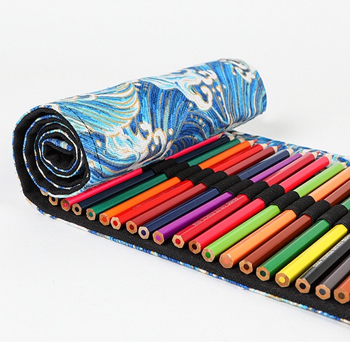 Túi Đựng Bút 24 36 48 72 Lỗ Bằng Cotton Lanh In Họa Tiết Phong Cách Nhật Bản