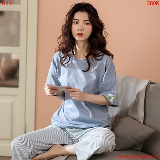 Bộ quần dài tay ngắn màu xanh kẻ sọc trang nhã - Micha D11