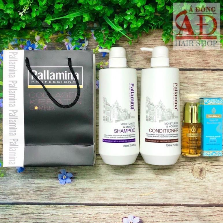 [Chính hãng] Bộ dầu gội xả Pallamina Collagen Keratin phục hồi siêu mượt tóc + tinh dầu Subitian 50ml