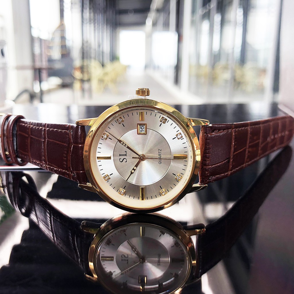 Đồng hồ Nam SL 5081G, Dây da cao cấp, Mặt Sapphire,  Full Box  chống nước, chống xước, Hộp Thẻ bảo hành 3 năm