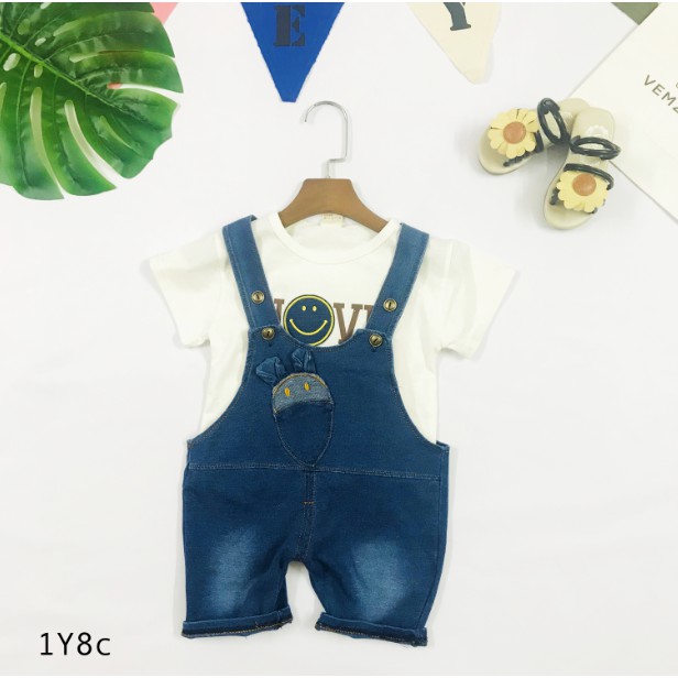 Set yếm áo bò chữ love cho bé gái (từ 1 - 8 tuổi) VEMZKIDS