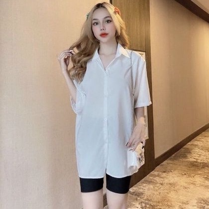 Áo sơ mi tay lỡ thêu hình sau lưng siêu cưng ❤ ALOHASHOP