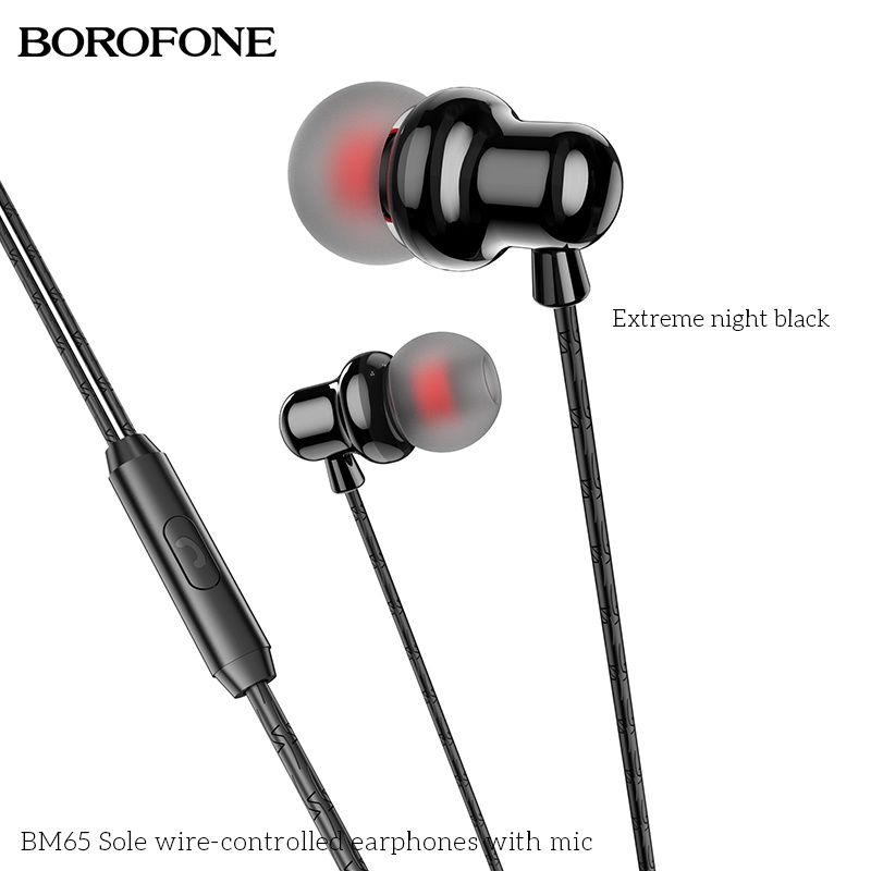 Tai nghe nhét tai BOROFONE BM65 chống ồn, nghe hay có mic đàm thoại, dây dài 1.2m - Chính hãng