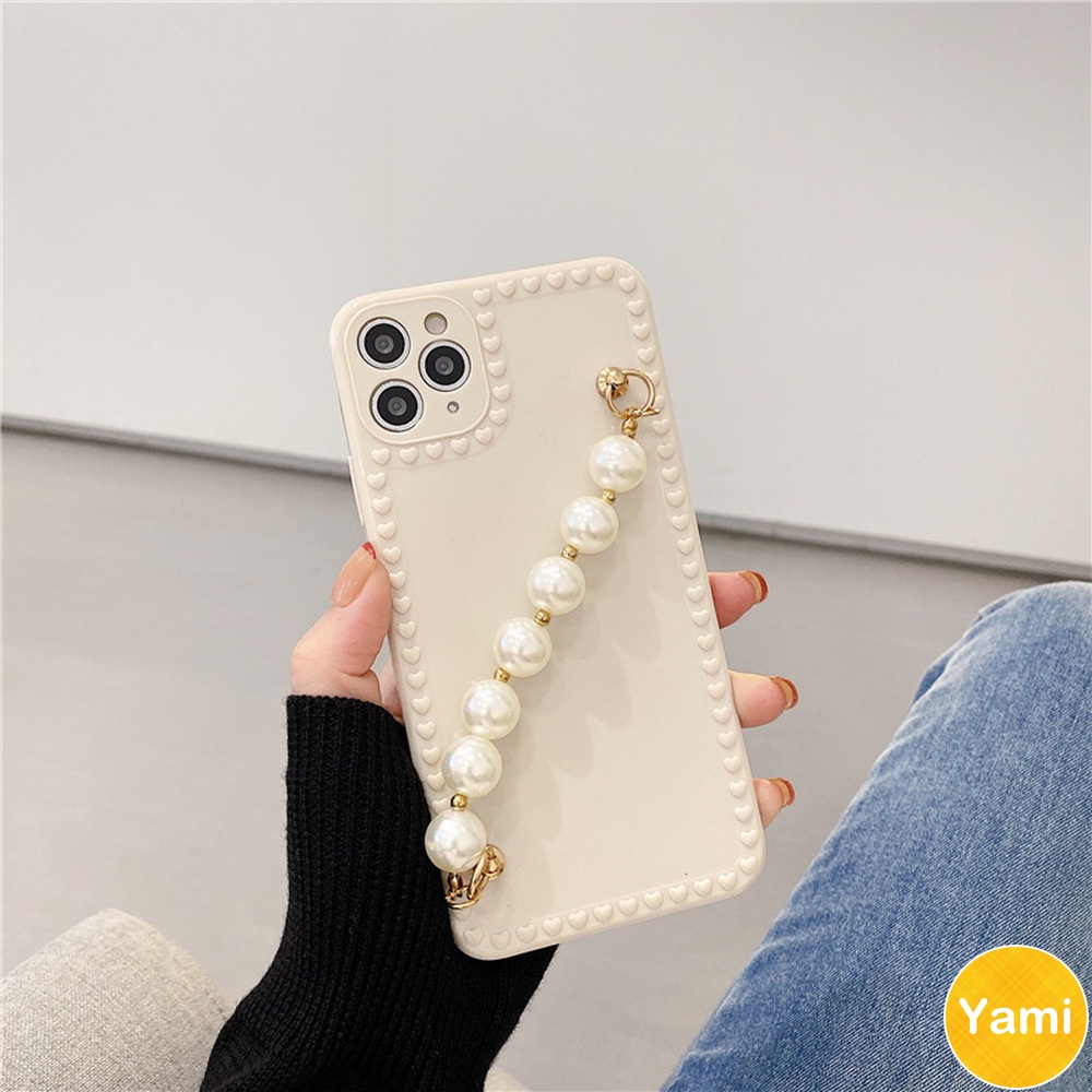 Ốp điện thoại TPU dẻo có dây đeo đính ngọc trai trắng cao cấp dành cho Iphone 13 11 pro max x xr 8 7 plus | BigBuy360 - bigbuy360.vn