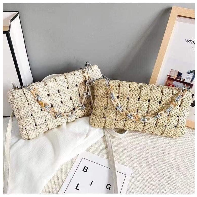Túi cói Clutchđan Caro sole - cầm tay và đeo chéo phong cách Hàn quốc