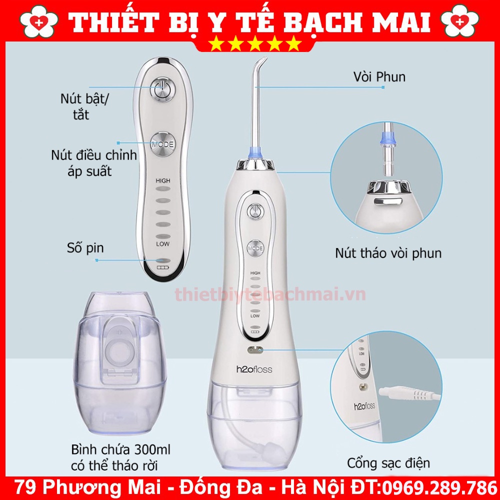 Máy Tăm Nước Chính Hãng H2ofloss - Máy Tăm Nước Du Lịch [Tặng Kèm Túi Đựng &amp; 5 Vòi Phun Thay Thế]