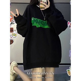 Áo sweater Ihkke màu đen in chữ Raw Milk Sweet Nyche phong cách đường phố dành cho nữ