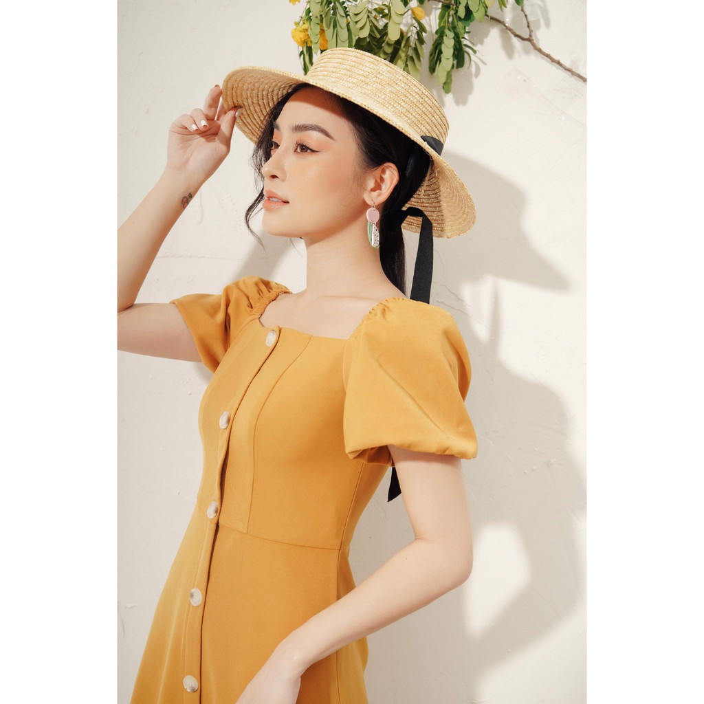 Đầm midi tay bồng cài khuy trước 1VA2006 ADORE DRESS