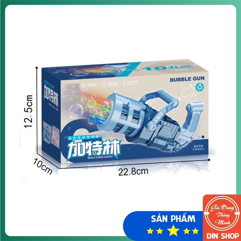 Súng bắn bong bóng xà phòng 10 nòng 👑GATLING👑 Súng thổi bong bóng tự động 10 nòng cỡ bự có đèn - Din Shop