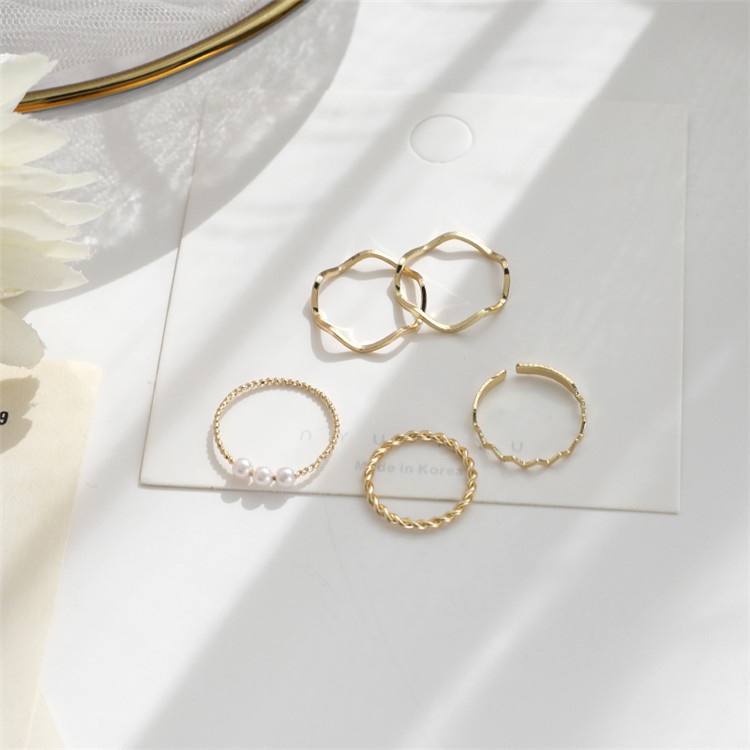 Set 5 Nhẫn Đeo Tay Đính Ngọc Trai Nhân Tạo Thời Trang Hàn Quốc