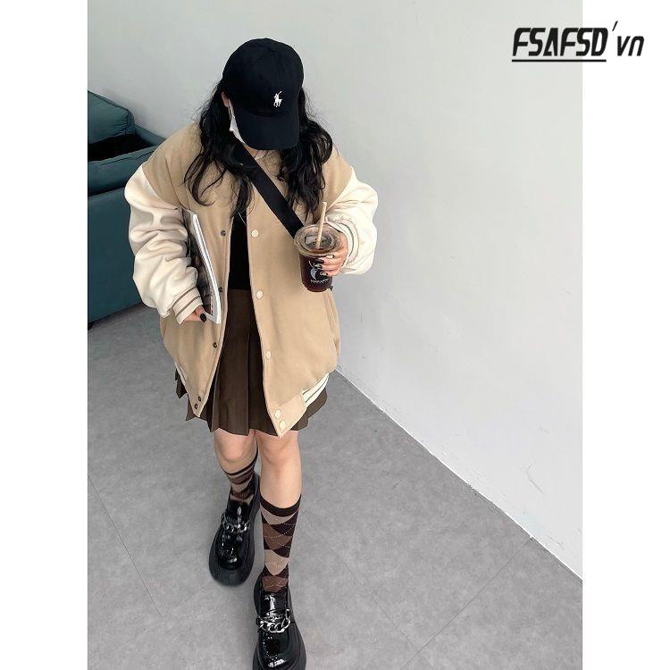 Áo Khoác Bóng Chày Vải Cotton Dày Dáng Rộng Kiểu Retro Mỹ Thời Trang Thu Đông Cho Nam Và Nữ