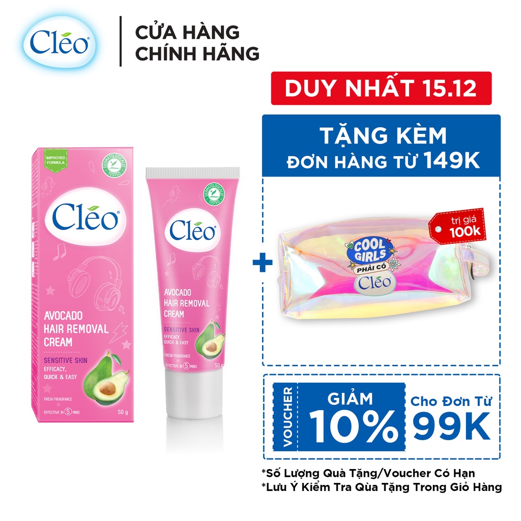 Kem Tẩy Lông Cho Da Nhạy Cảm Cleo Avocado Hair Removal Cream Sensitive Skin 25g/50g