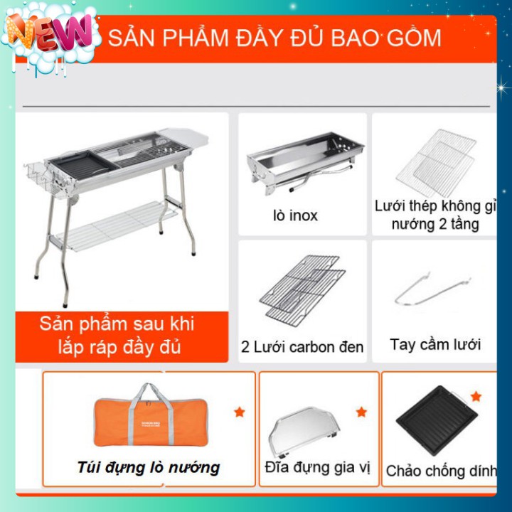 🇳 🇪 🇼®️ Lò nướng than inox ngoài trời BBQ Full Set (73 x 33 x 71)cm