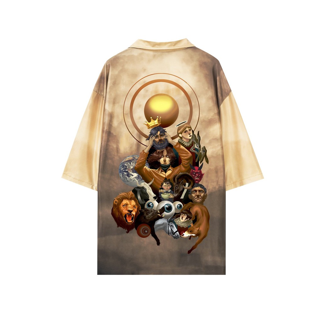 🍀HÀNG ĐẸP🍀 Áo Sơ Mi Godson Reborn cực chất unisex oversize form rộng vải lụa tốt thoáng mát trắng nâu đất
