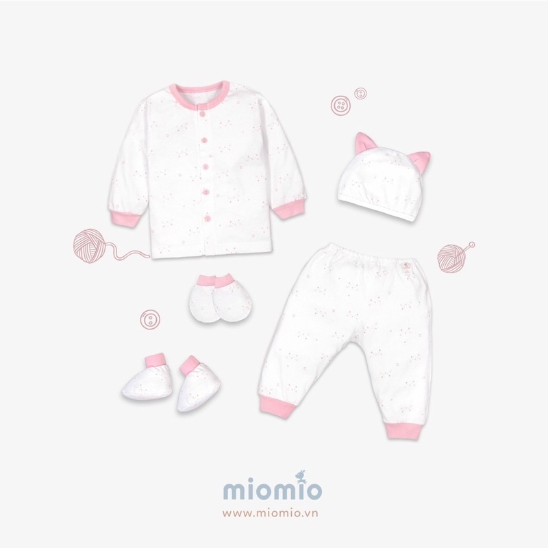 SET Sơ sinh Miomio sơ sinh cài giữa cotton mỏng ( Giá 1 set gồm 1 bộ QA, 1 mũ, tay, chân )  [ CHÍNH HÃNG MIO VIỆT NAM ]